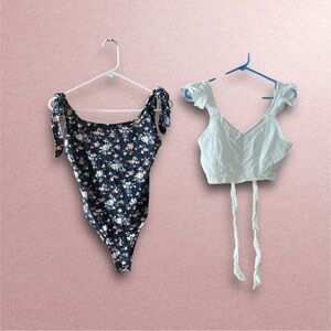 Floral Print Bodysuit/ crop eyelet top
